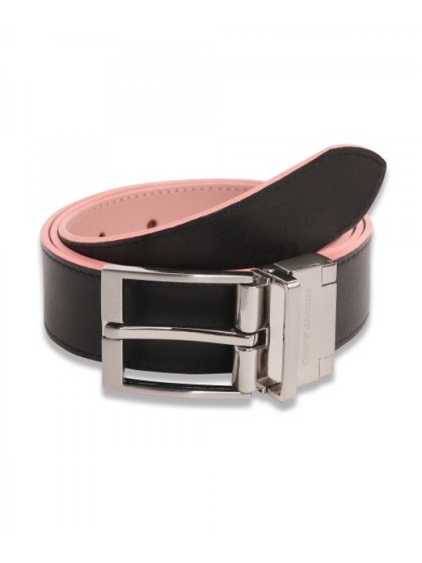 Cowhide Reversible Hard Leather Belt BLACK/PINK