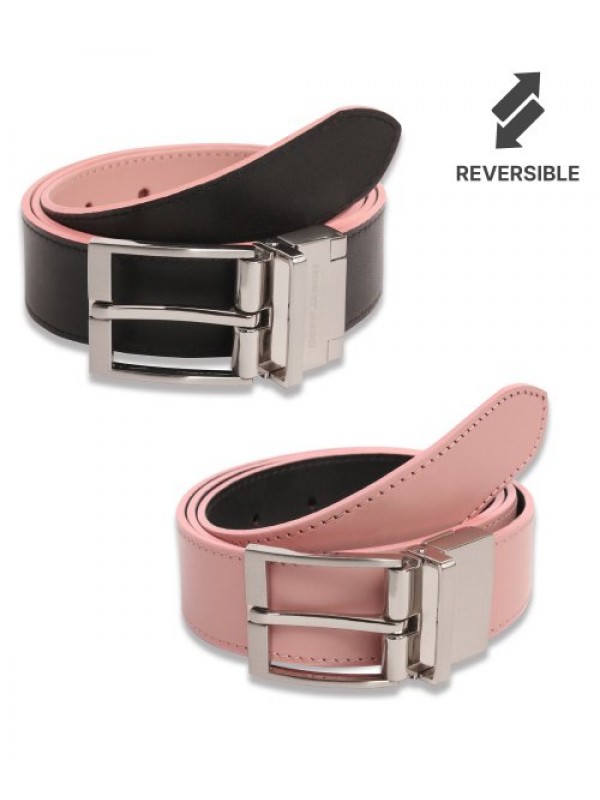 Cowhide Reversible Hard Leather Belt BLACK/PINK