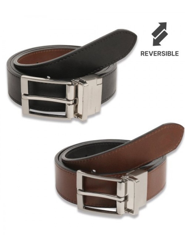 Cowhide Reversible Hard Leather Belt BLACK/BROWN