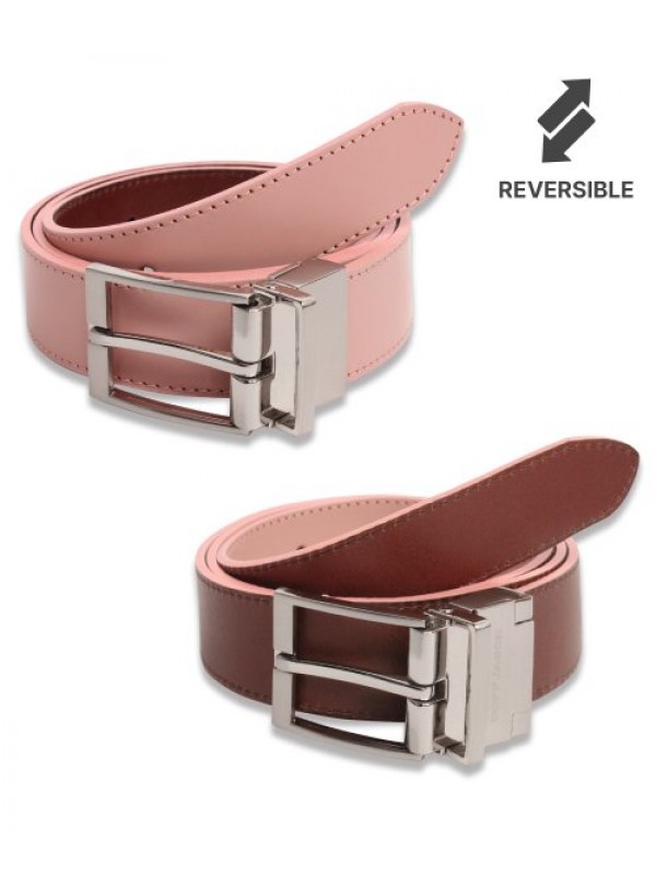 Cowhide Reversible Hard Leather Belt BROWN/PINK