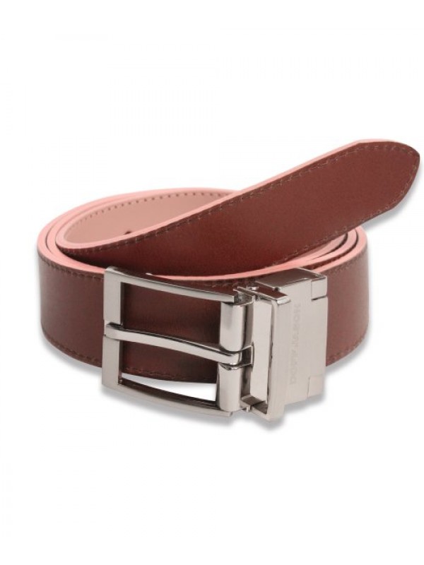 Cowhide Reversible Hard Leather Belt BROWN/PINK