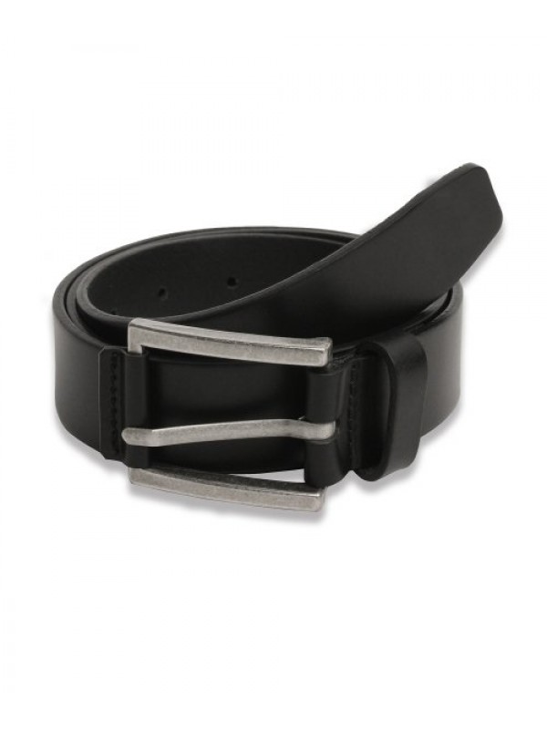 LEATHER TAG SQUARE HARD LEATHER BELT BLACK