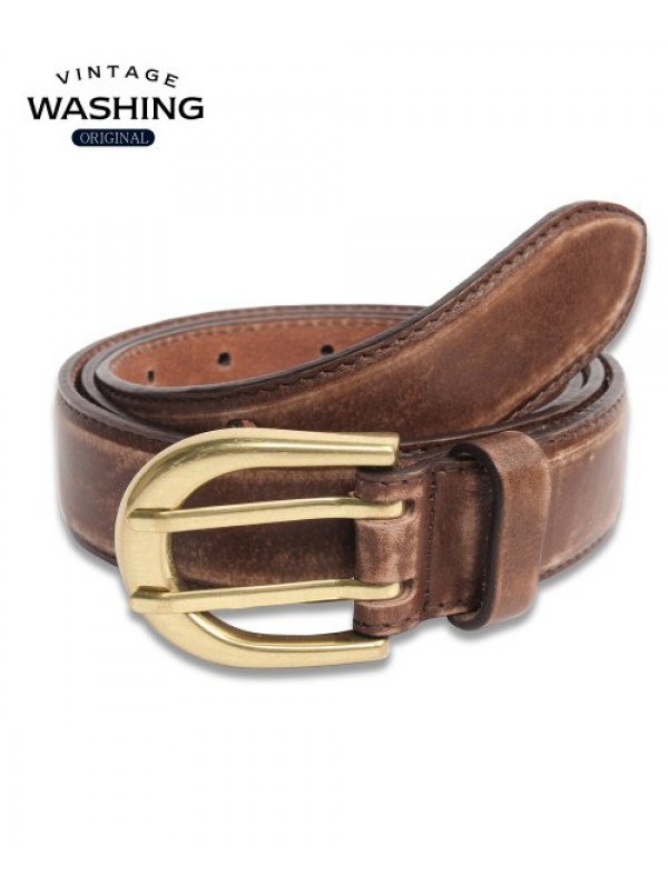 DOUBLE TIP VINTAGE HARD LEATHER BELT BROWN