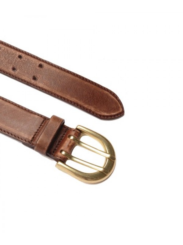 DOUBLE TIP VINTAGE HARD LEATHER BELT BROWN