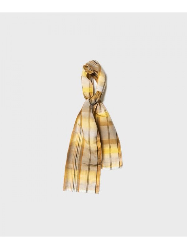 LINEN SILK CHECK SCARF (YELLOW)