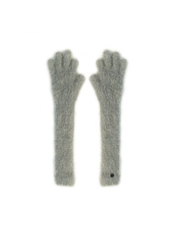 FUZZY KNIT LONG GLOVES, GREY