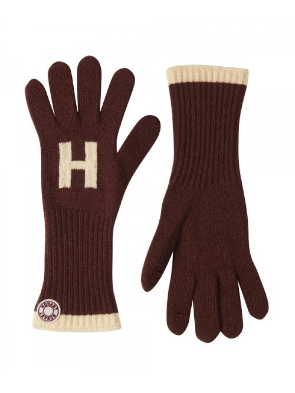 LOGO PATCH KNIT GLOVES BROWN