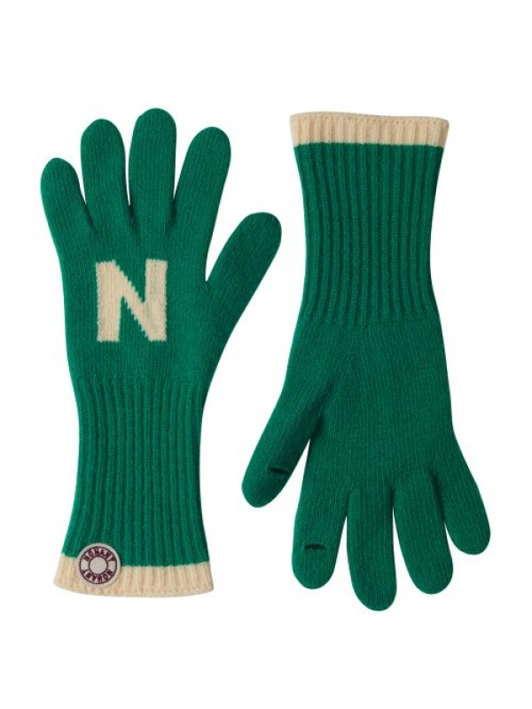 LOGO PATCH KNIT GLOVES GREEN