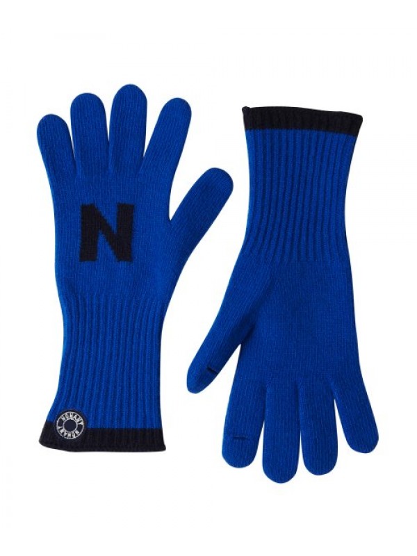 LOGO PATCH KNIT GLOVES BLUE