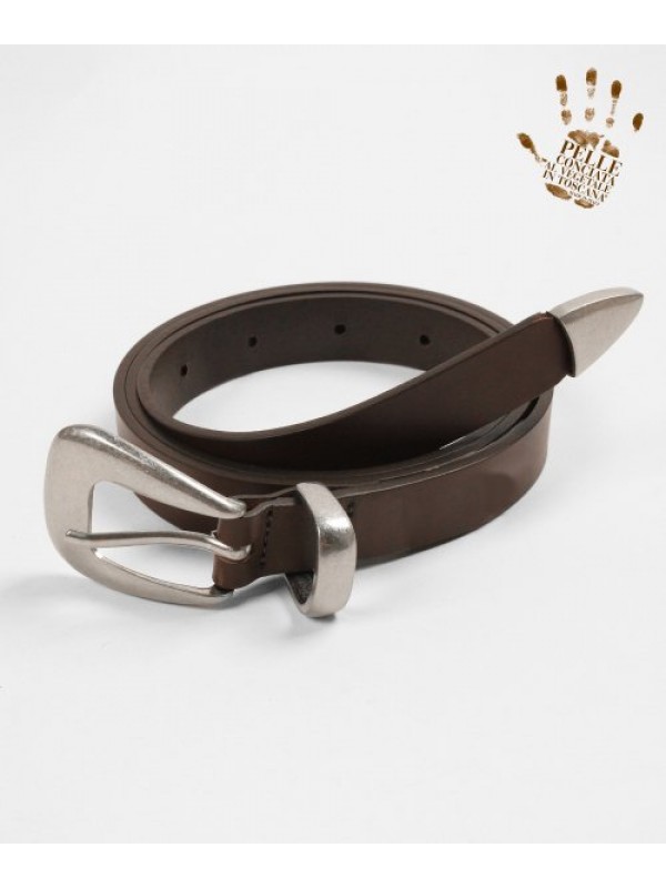 Simple Western Hard Leather Belt (Dark Brown)