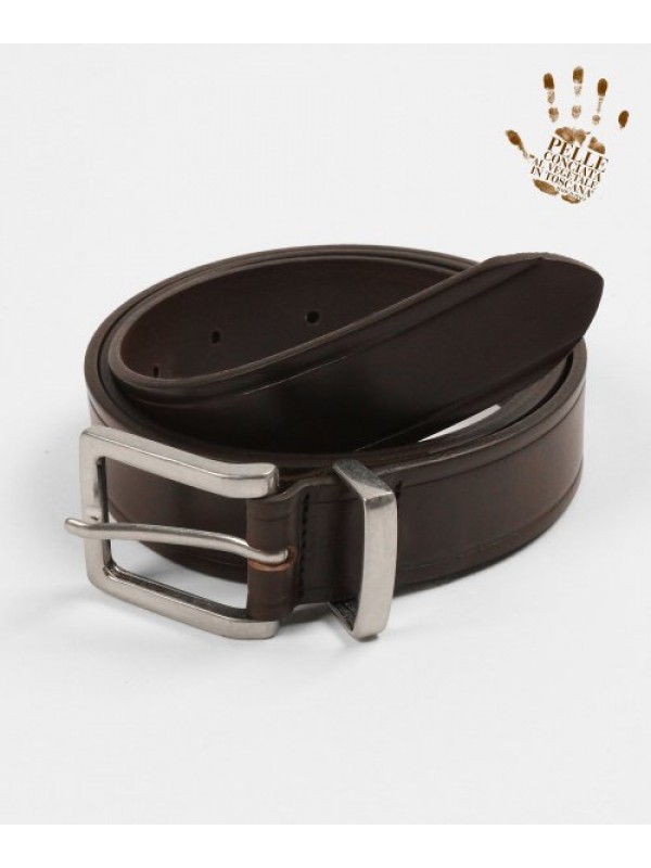 Minimal Square Hard Leather Belt (Dark Brown)