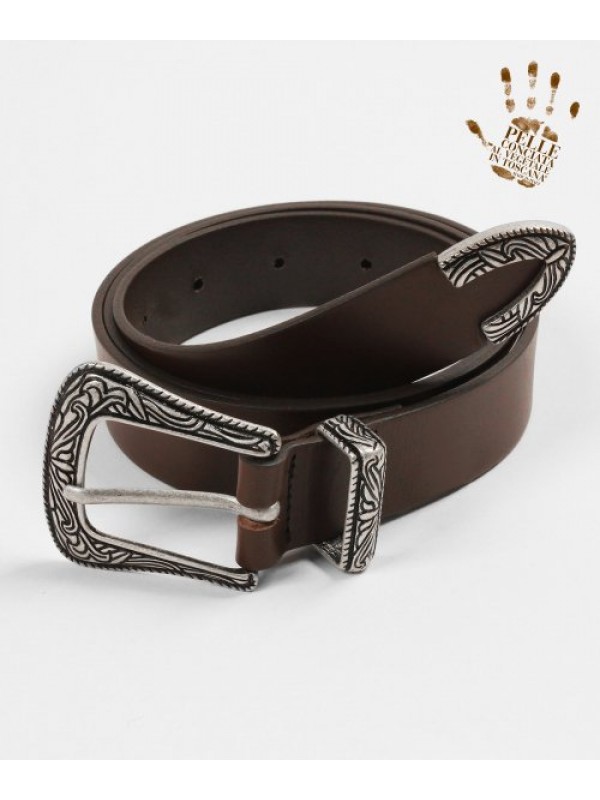 WESTERN HARD LEATHER BELT (DARK BROWN)