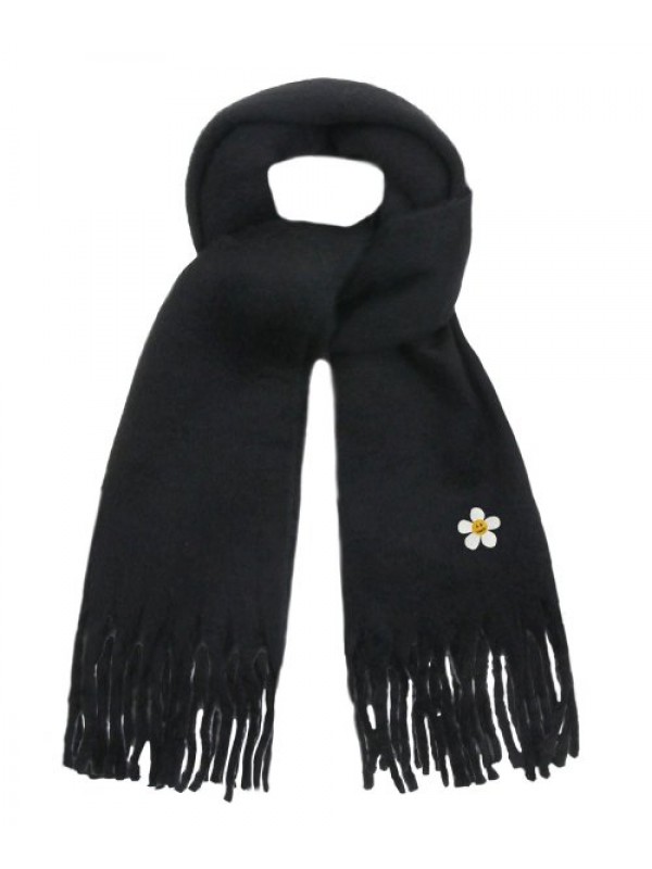 [UNISEX] Flower Dot embroidered Bold Scarf_Black