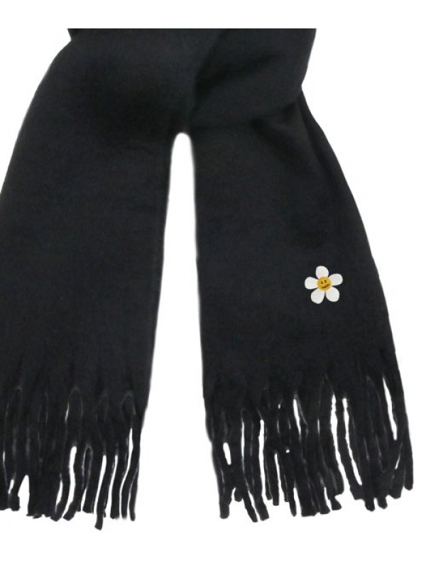 [UNISEX] Flower Dot embroidered Bold Scarf_Black