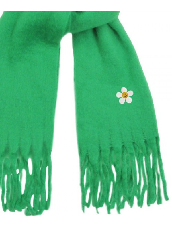 [UNISEX] Flower Dot embroidered Bold Scarf_Green