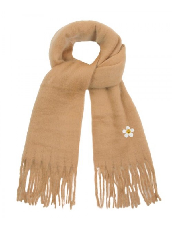 [UNISEX] Flower Dot embroidered Bold Scarf_Brown