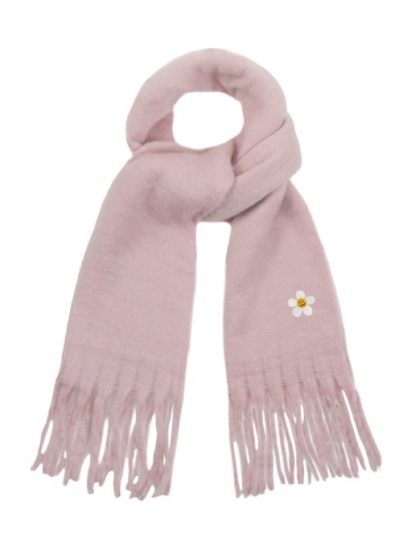 [UNISEX] Flower Dot embroidered Bold Scarf_Pink