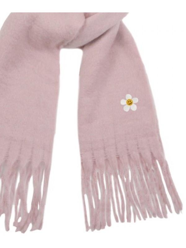 [UNISEX] Flower Dot embroidered Bold Scarf_Pink