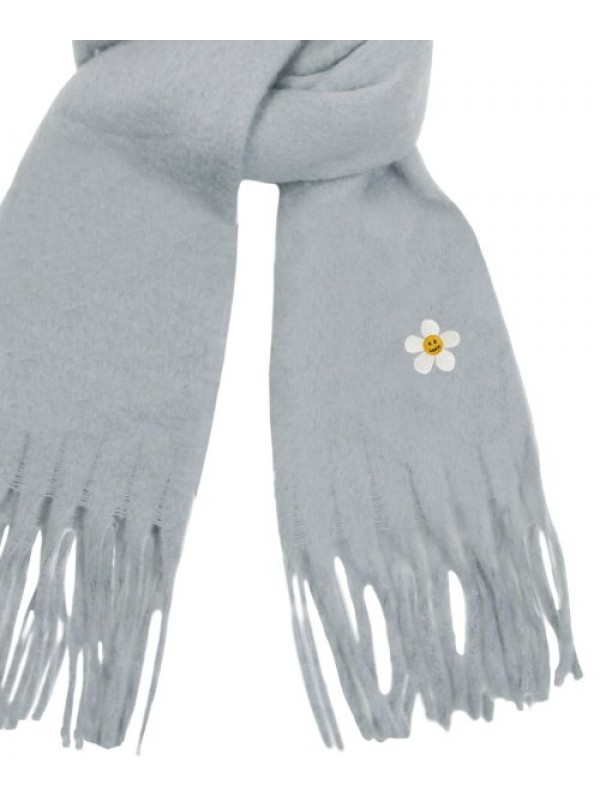 [UNISEX] Flower Dot embroidered Bold Scarf_Gray