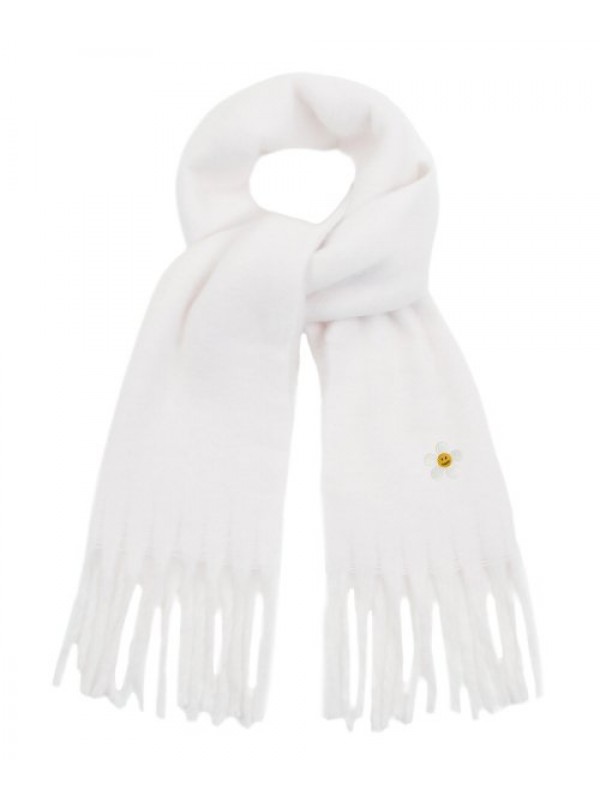 [UNISEX] Flower Dot embroidered Bold Scarf_White