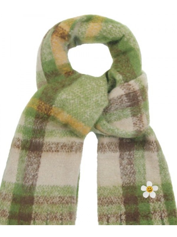 [UNISEX] Flower Dot Embroidered Bold Check Scarf_Green