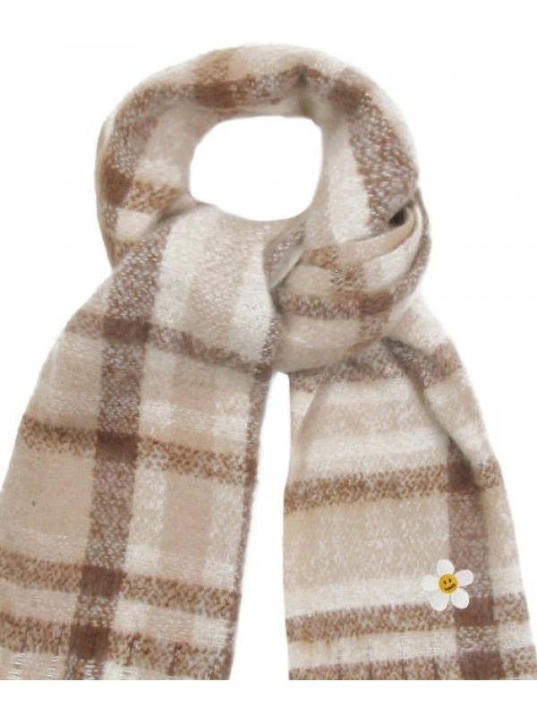 [UNISEX] Flower Dot Embroidered Bold Check Scarf_Beige