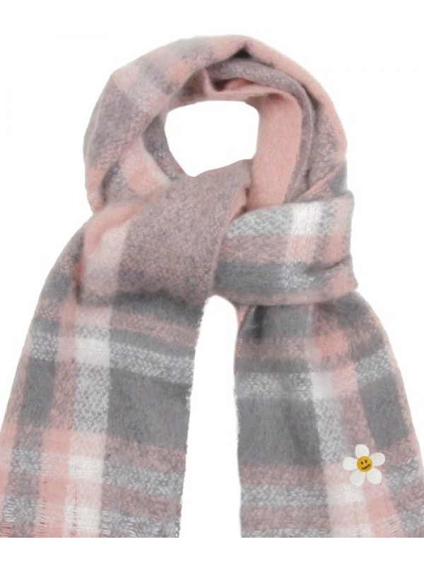 [UNISEX] Flower Dot Embroidered Bold Check Scarf_Pink