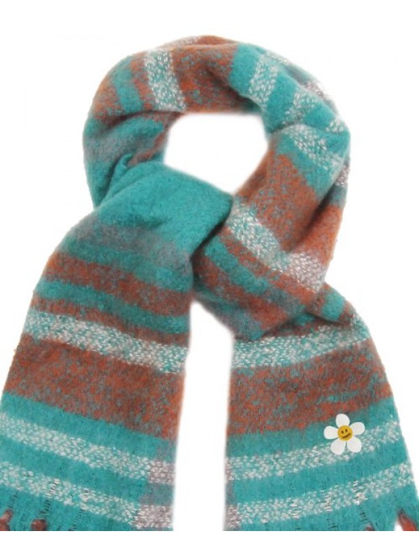 [UNISEX] Flower Dot Embroidered Bold Check Scarf_Emerald