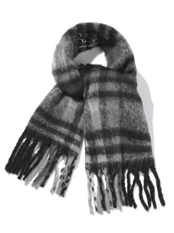 brush winter check scarf black