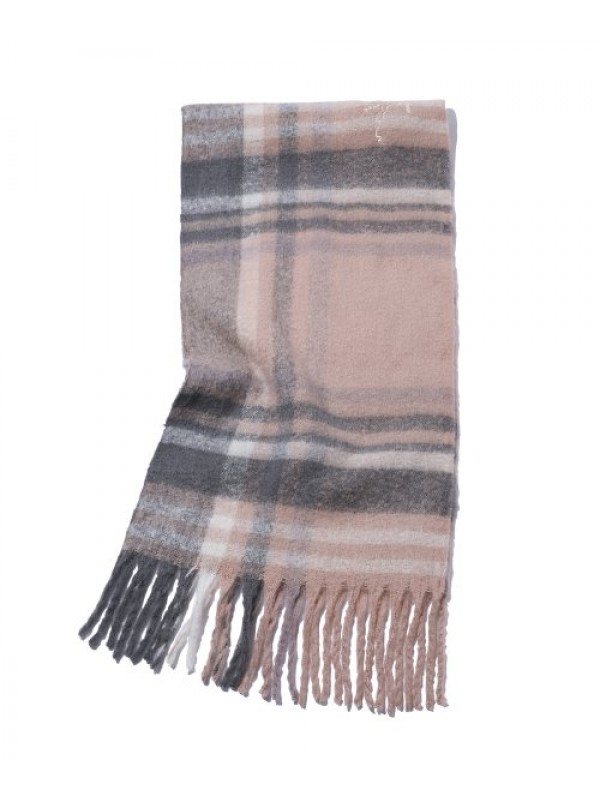 brush winter check scarf pink