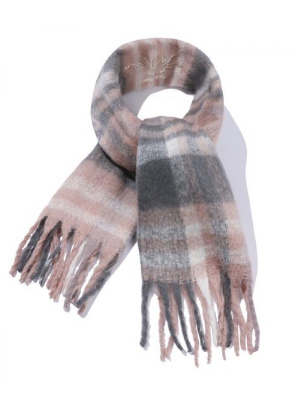 brush winter check scarf pink