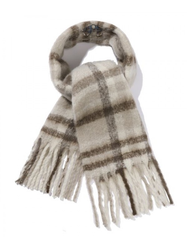 brush winter check scarf beige