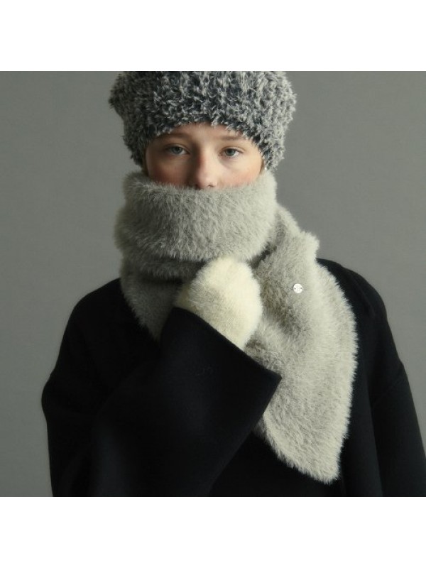 FUZZY KNIT MUFFLER, GRAY