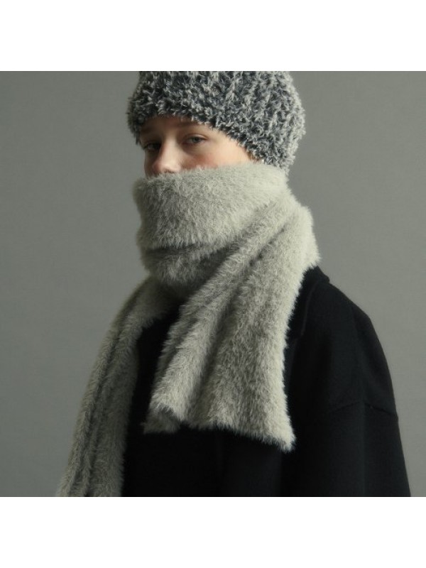 FUZZY KNIT MUFFLER, GRAY