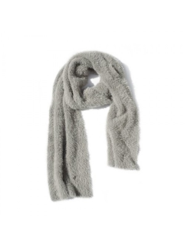 FUZZY KNIT MUFFLER, GRAY